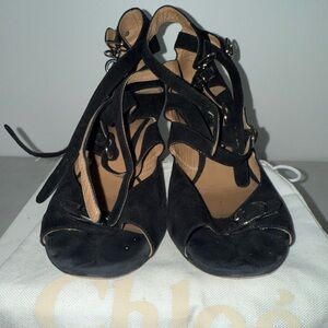 Chloe Cylla vintage black suede buckle up Demi wedge
